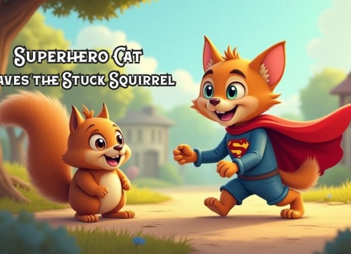 Superhero Cat Saves the Stuck Squirrel