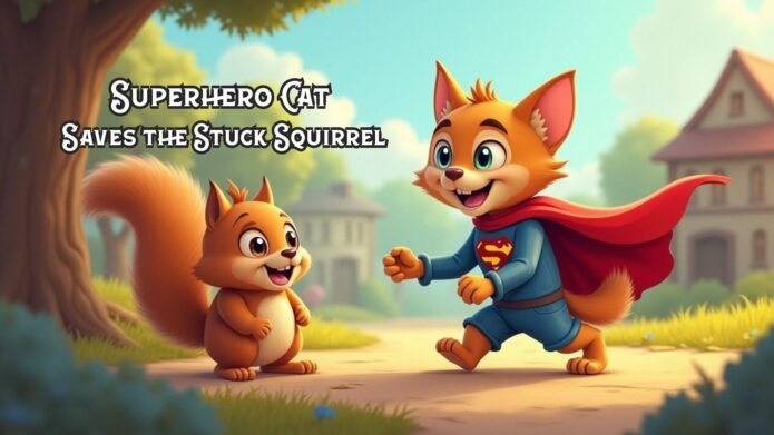 Superhero Cat Saves the Stuck Squirrel