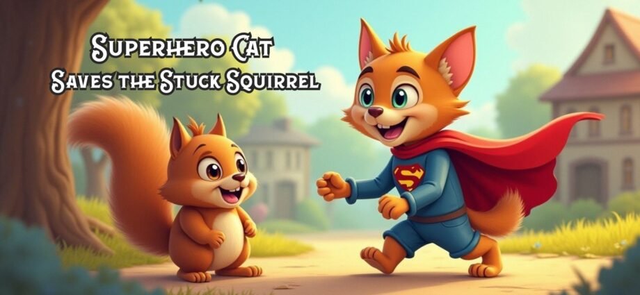 Superhero Cat Saves the Stuck Squirrel